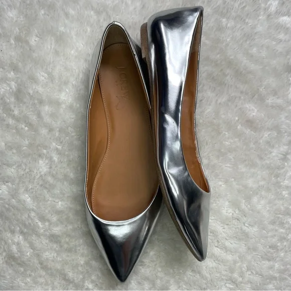 J Crew silver metallic mirror point toe ballet flats - Picture 1 of 6